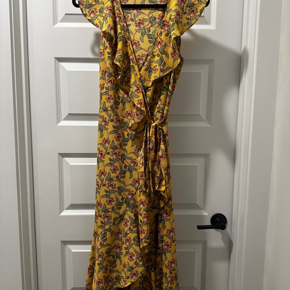 Max Studio Yellow Floral Ruffle Wrap Blouse